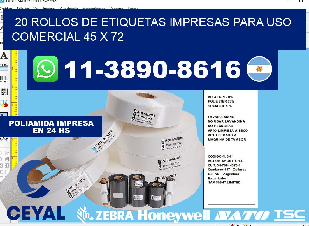 20 rollos de etiquetas impresas para uso comercial 45 x 72