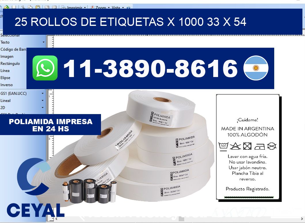 25 rollos de etiquetas x 1000 33 x 54