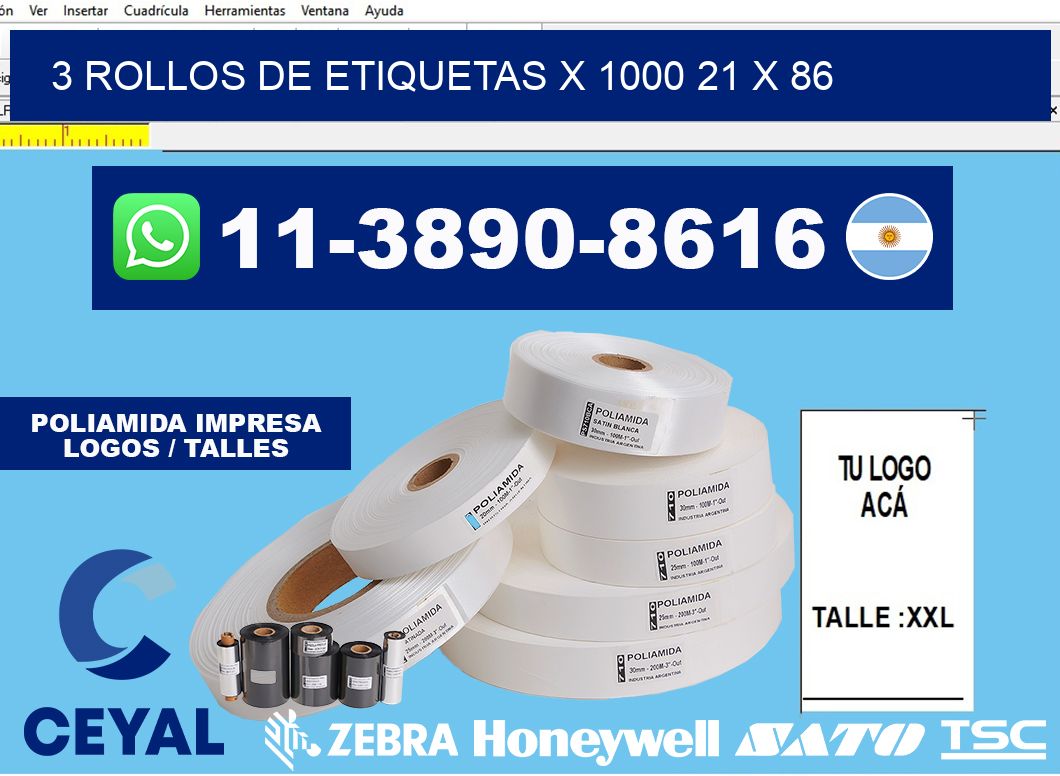 3 rollos de etiquetas x 1000 21 x 86