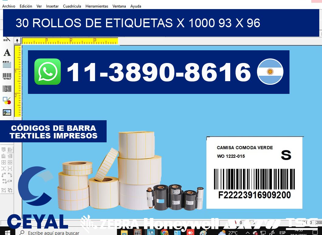 30 rollos de etiquetas x 1000 93 x 96