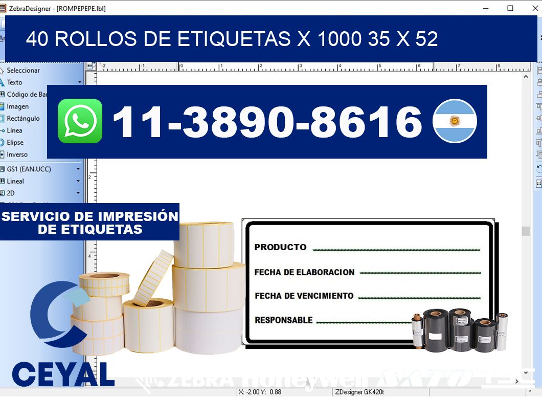 40 rollos de etiquetas x 1000 35 x 52