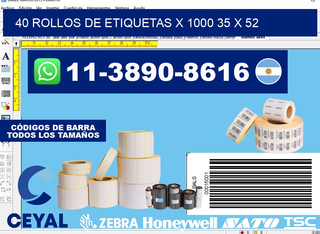 40 rollos de etiquetas x 1000 35 x 52