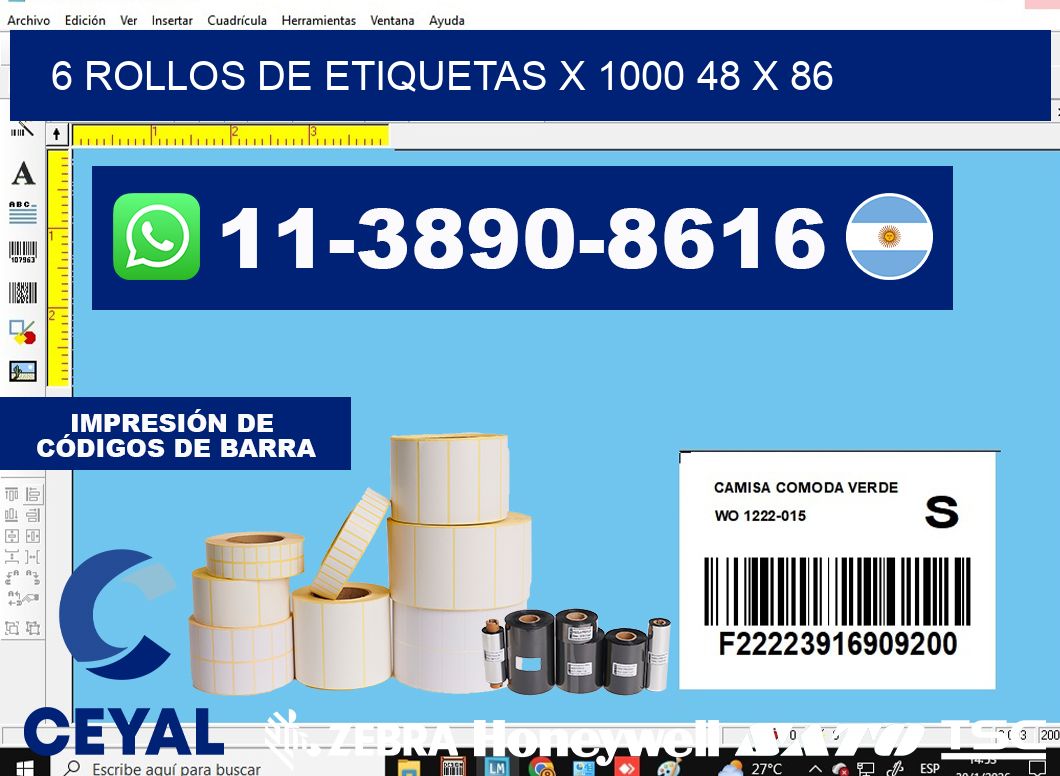 6 rollos de etiquetas x 1000 48 x 86