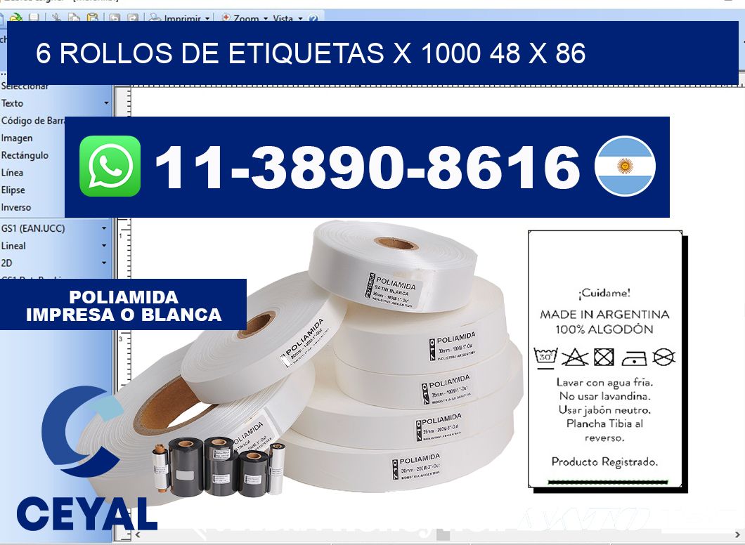 6 rollos de etiquetas x 1000 48 x 86