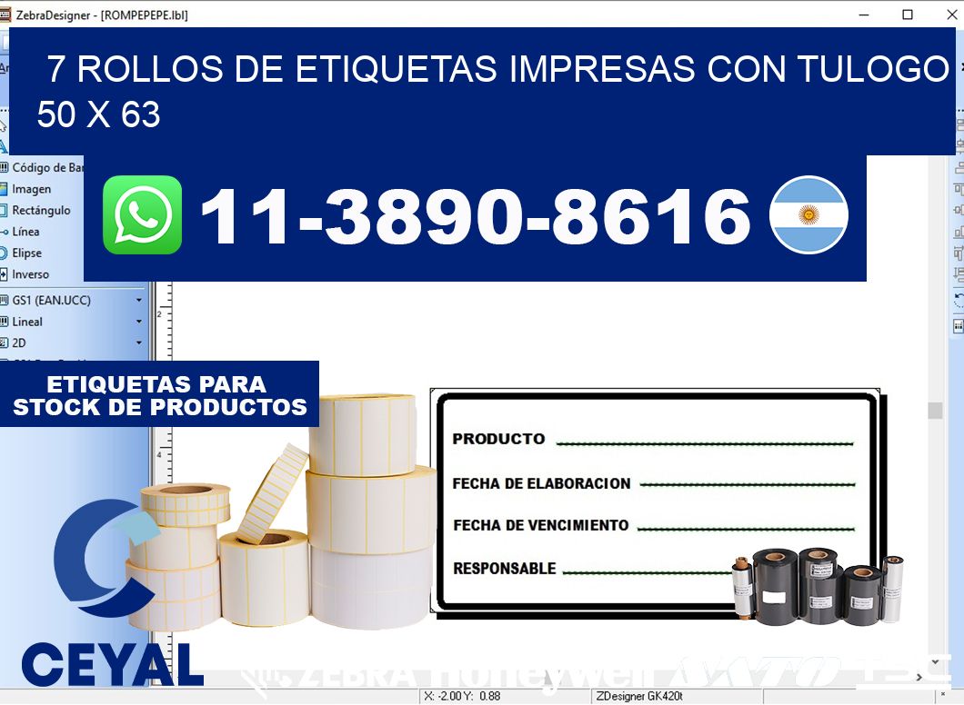 7 rollos de etiquetas impresas con tulogo 50 x 63