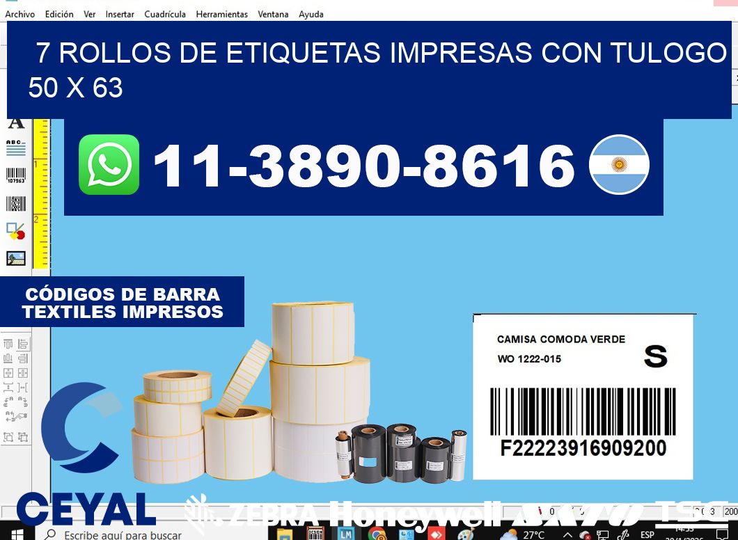 7 rollos de etiquetas impresas con tulogo 50 x 63