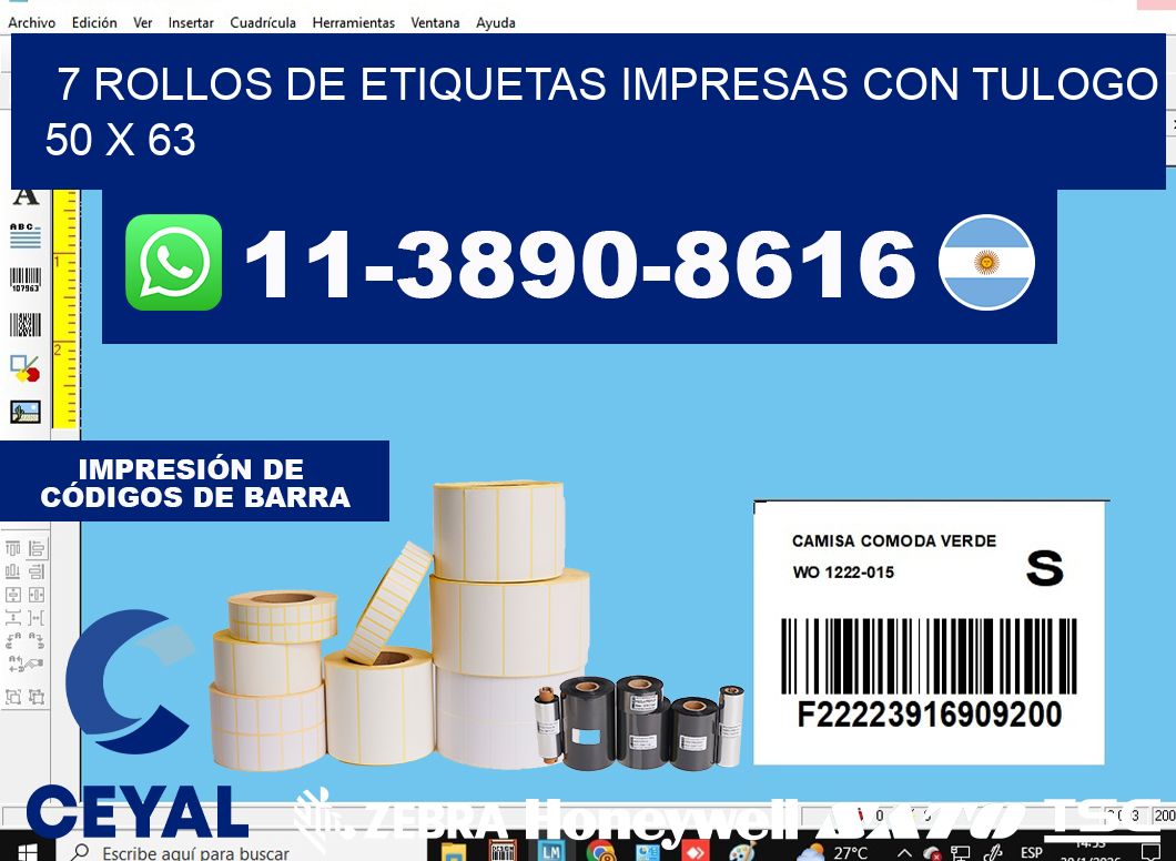 7 rollos de etiquetas impresas con tulogo 50 x 63