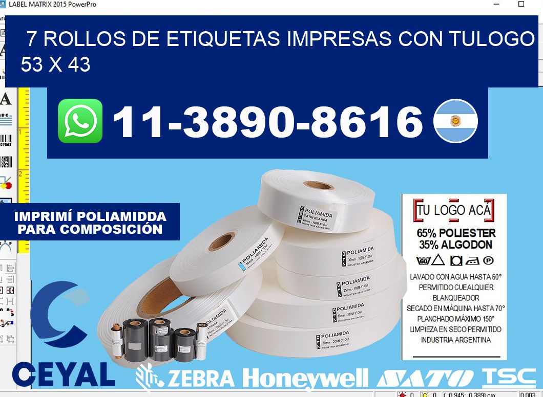 7 rollos de etiquetas impresas con tulogo 53 x 43