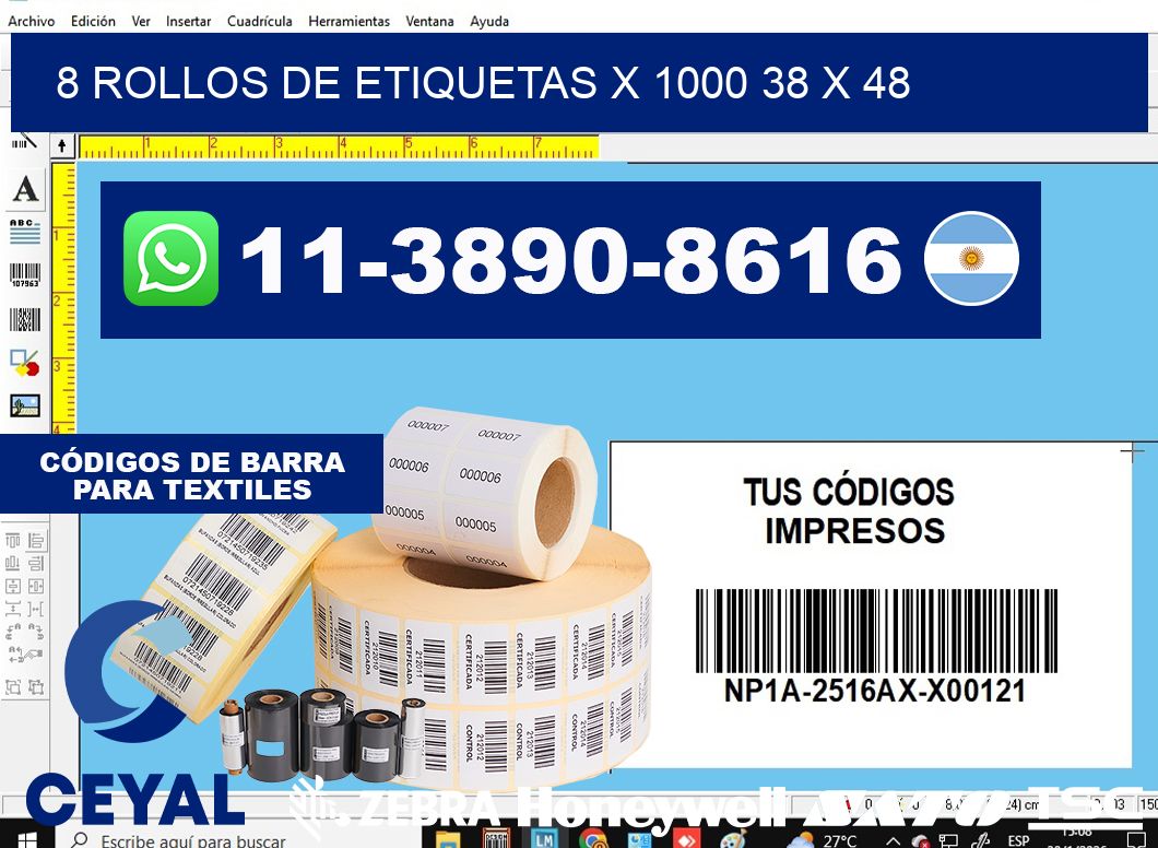 8 rollos de etiquetas x 1000 38 x 48