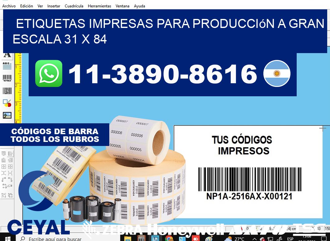 etiquetas impresas para producción a gran escala 31 x 84