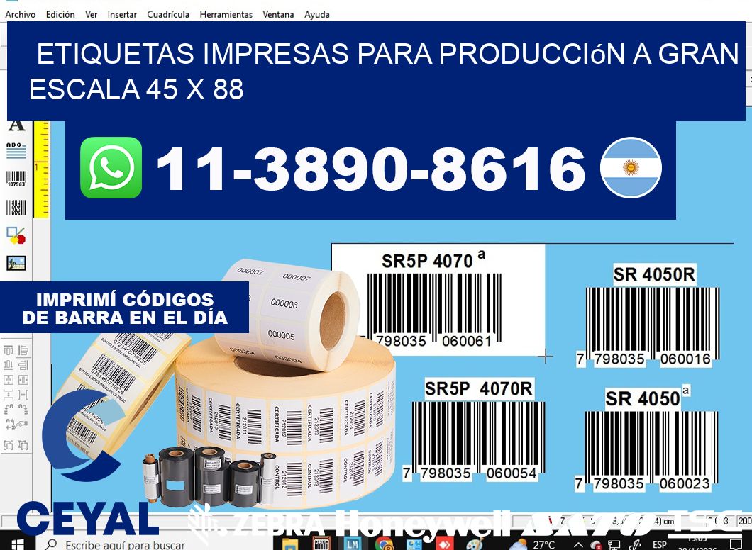 etiquetas impresas para producción a gran escala 45 x 88
