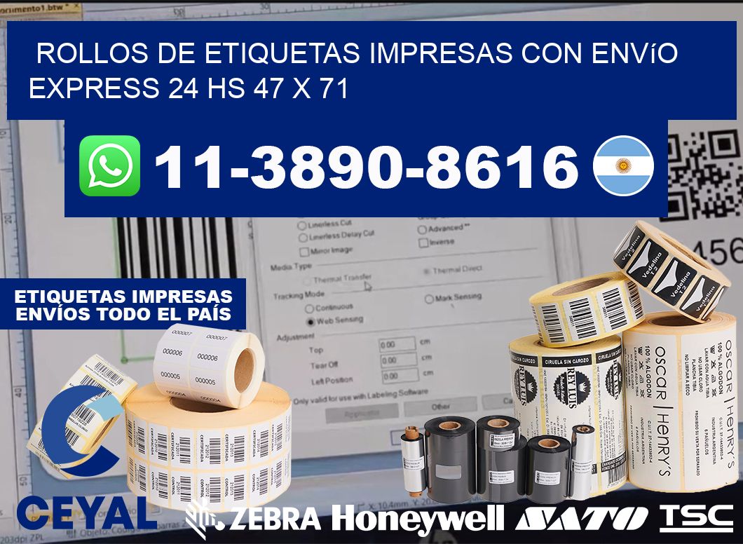 rollos de etiquetas impresas con envío express 24 hs 47 x 71