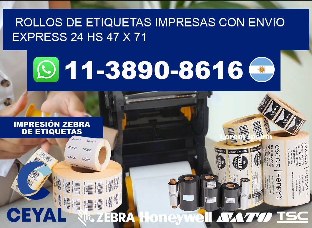 rollos de etiquetas impresas con envío express 24 hs 47 x 71