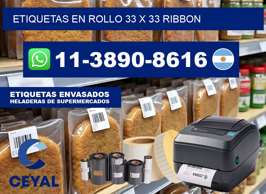 Etiquetas en rollo 33 x 33 ribbon