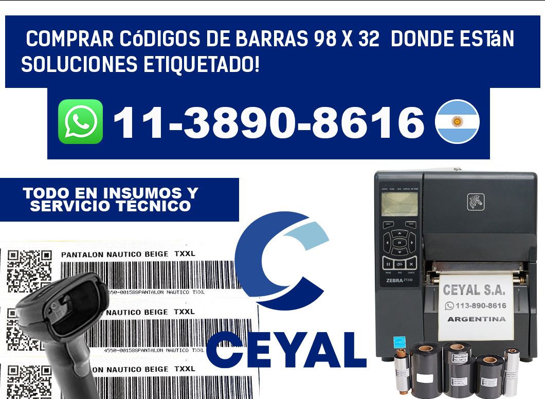 Comprar códigos de barras 98 x 32 donde están soluciones etiquetado!