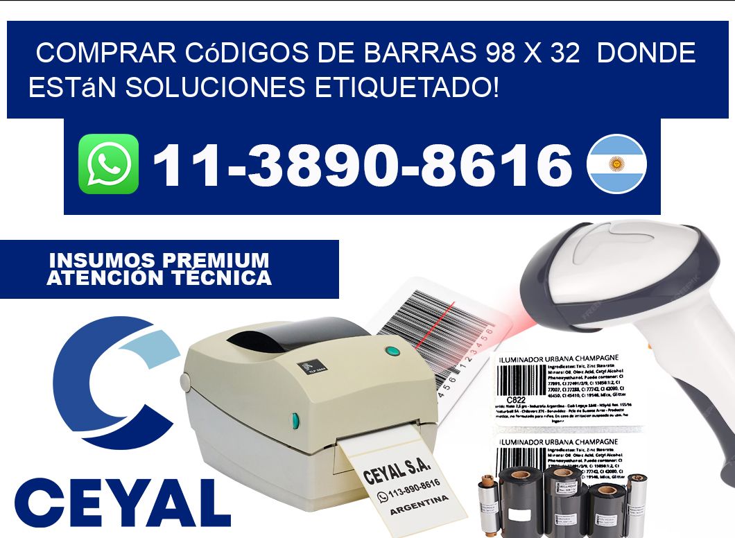 Comprar códigos de barras 98 x 32 donde están soluciones etiquetado!