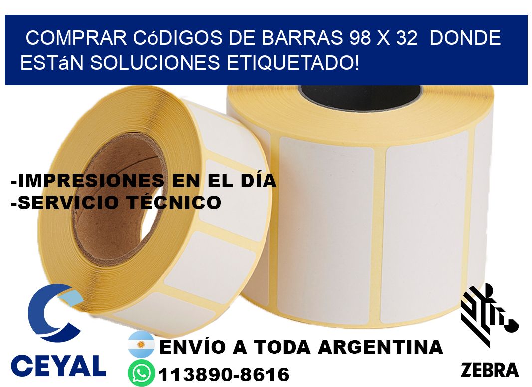 Comprar códigos de barras 98 x 32 donde están soluciones etiquetado!