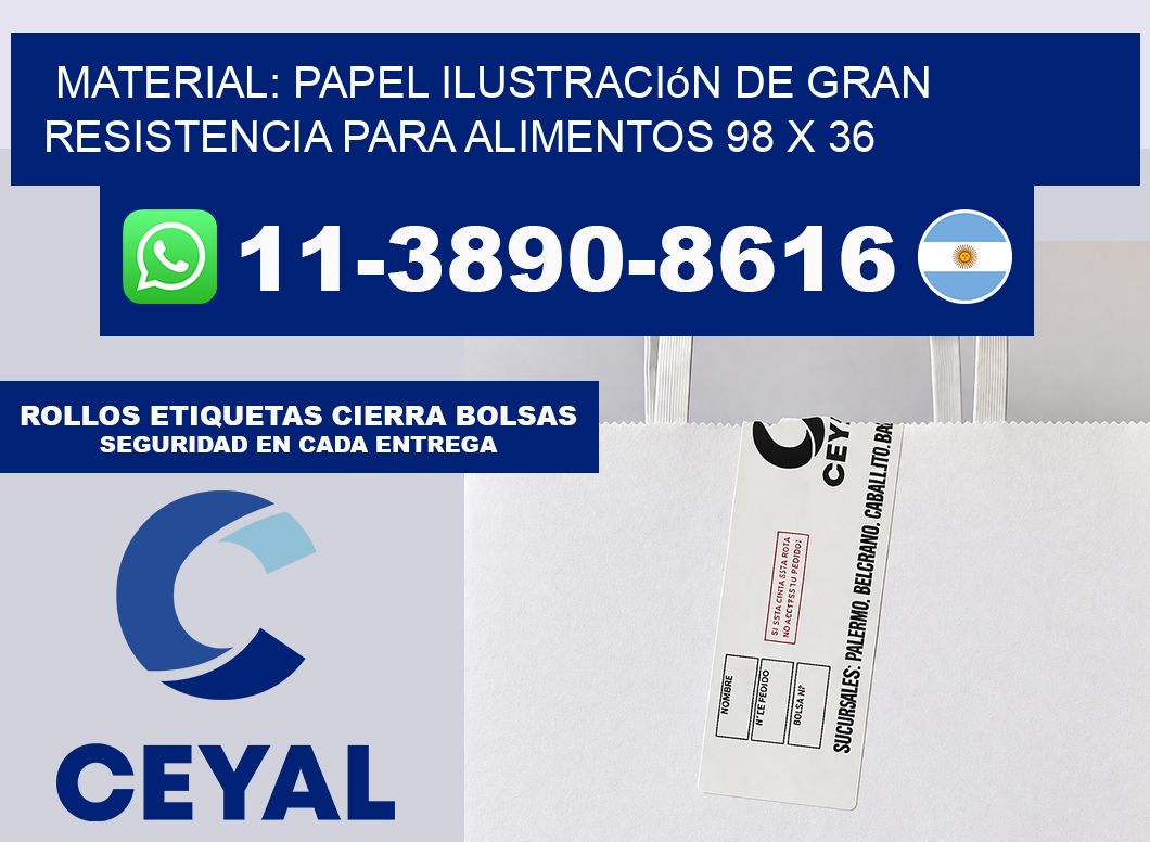 Material: papel ilustración de gran resistencia para alimentos 98 x 36