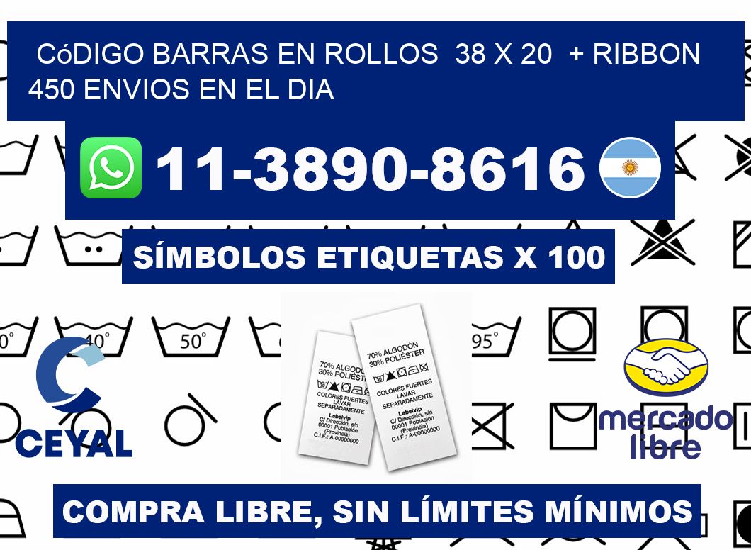 código barras en rollos  38 x 20  + ribbon  450 Envios en el dia