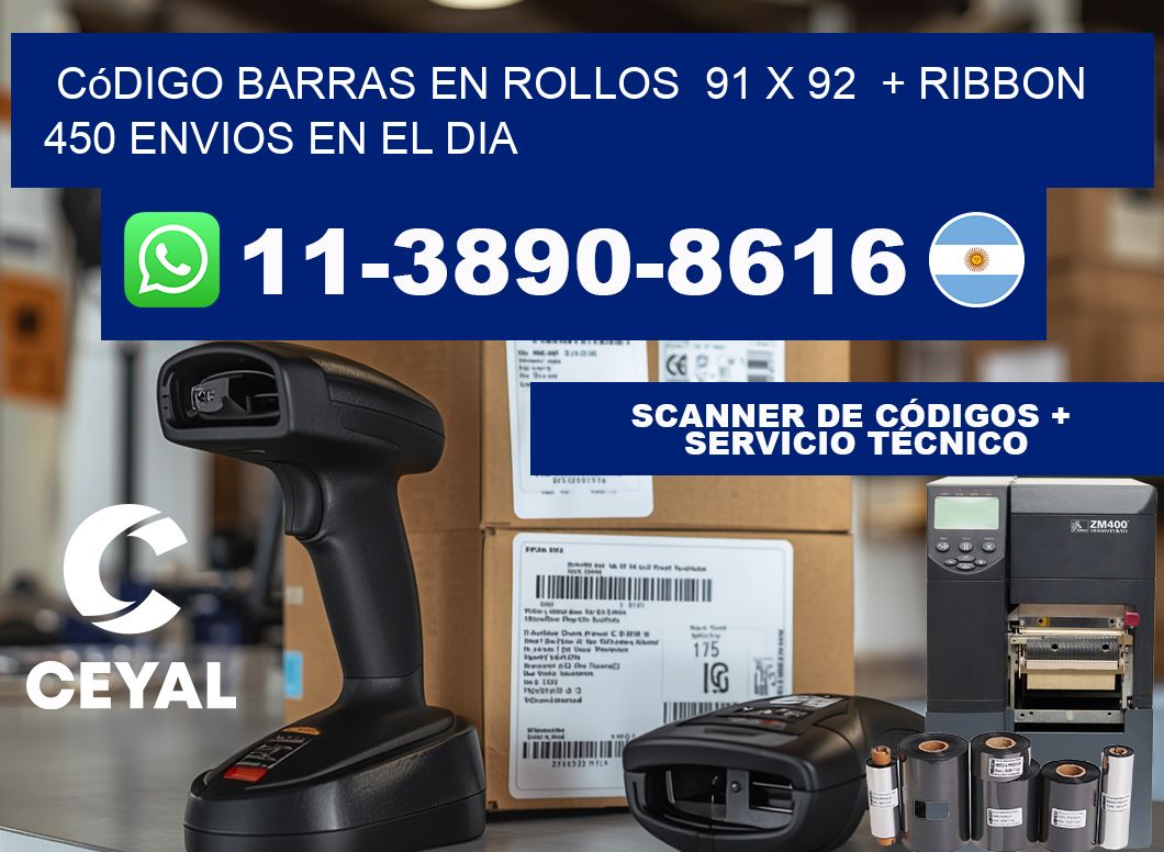 código barras en rollos  91 x 92  + ribbon  450 Envios en el dia