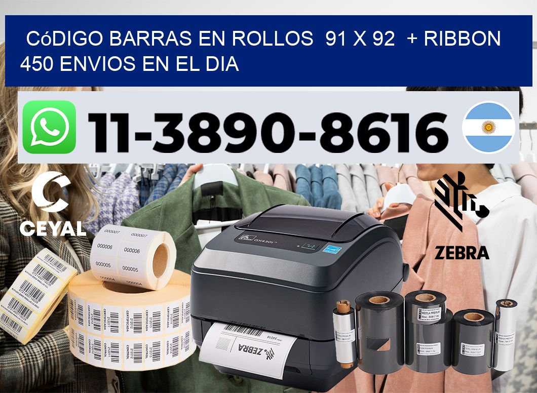 código barras en rollos  91 x 92  + ribbon  450 Envios en el dia