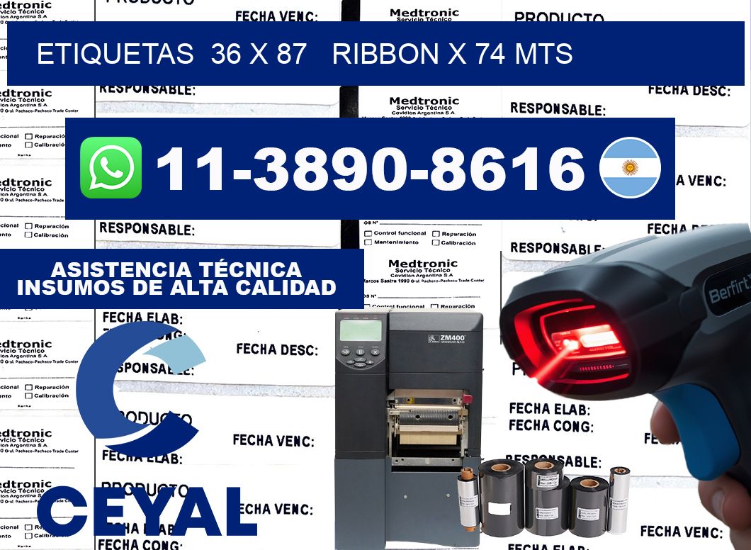 etiquetas  36 x 87   ribbon x 74 mts