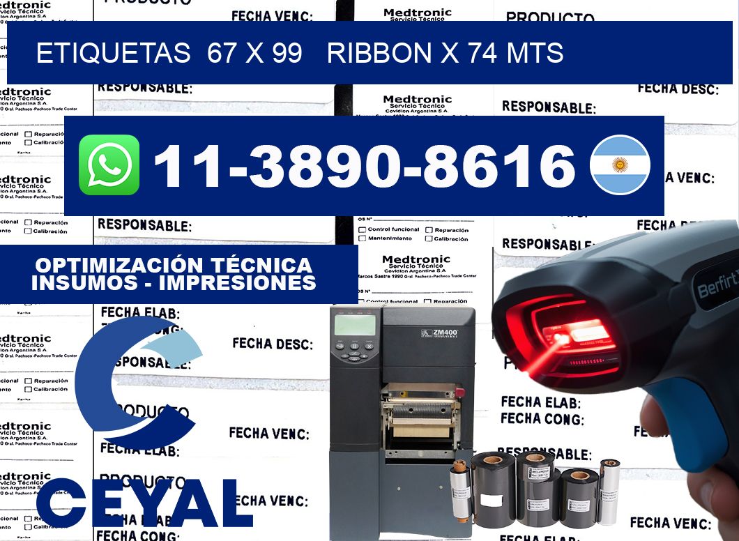 etiquetas  67 x 99   ribbon x 74 mts