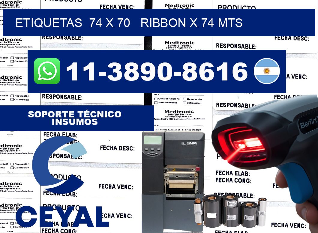 etiquetas  74 x 70   ribbon x 74 mts