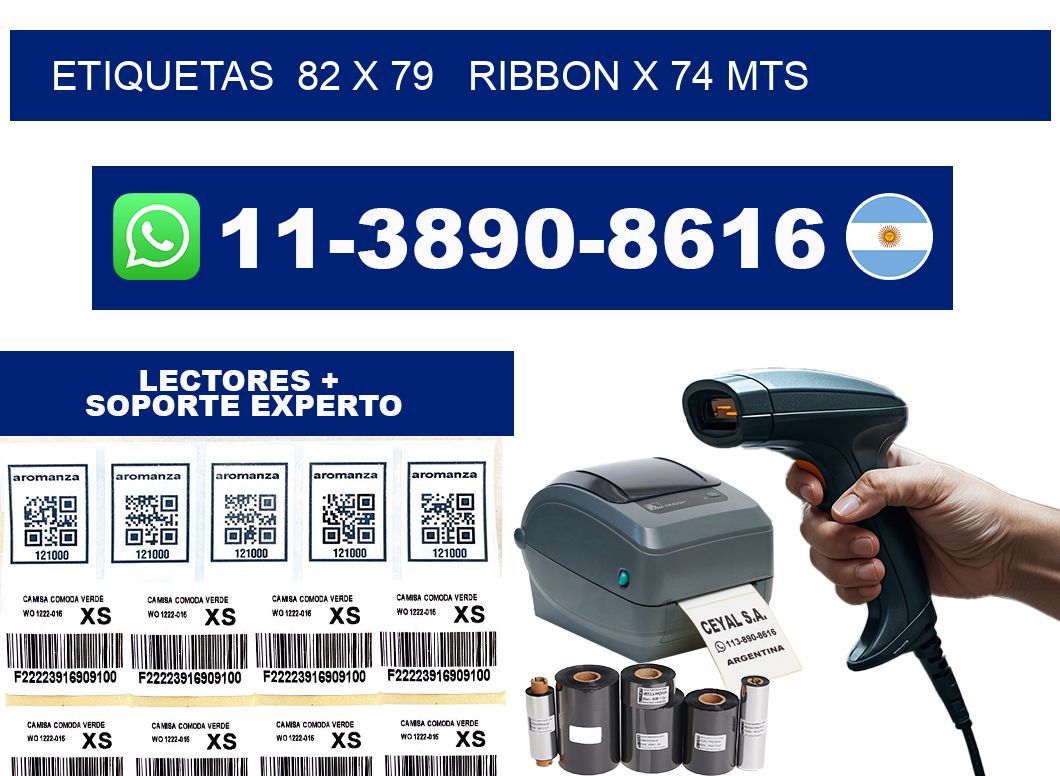 etiquetas  82 x 79   ribbon x 74 mts