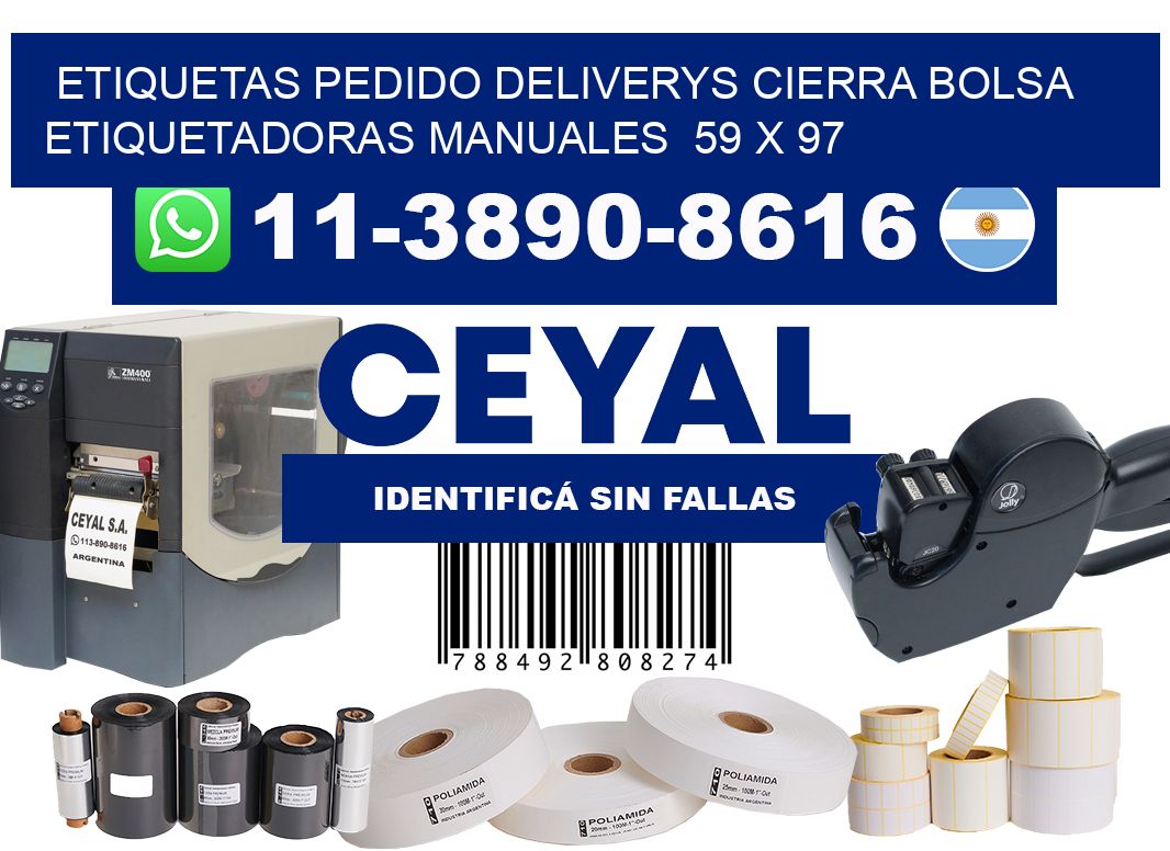 etiquetas pedido deliverys cierra bolsa  Etiquetadoras Manuales  59 x 97