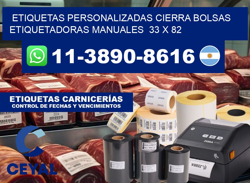 etiquetas personalizadas cierra bolsas  Etiquetadoras Manuales  33 x 82