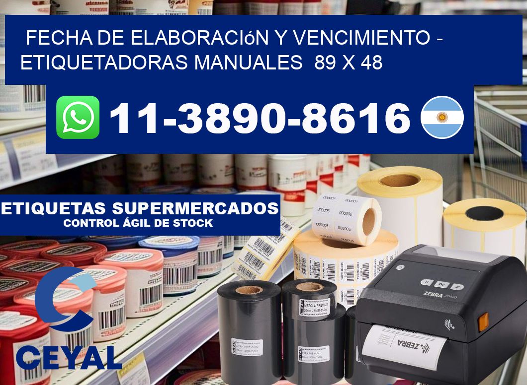 fecha de elaboración y vencimiento - Etiquetadoras Manuales  89 x 48