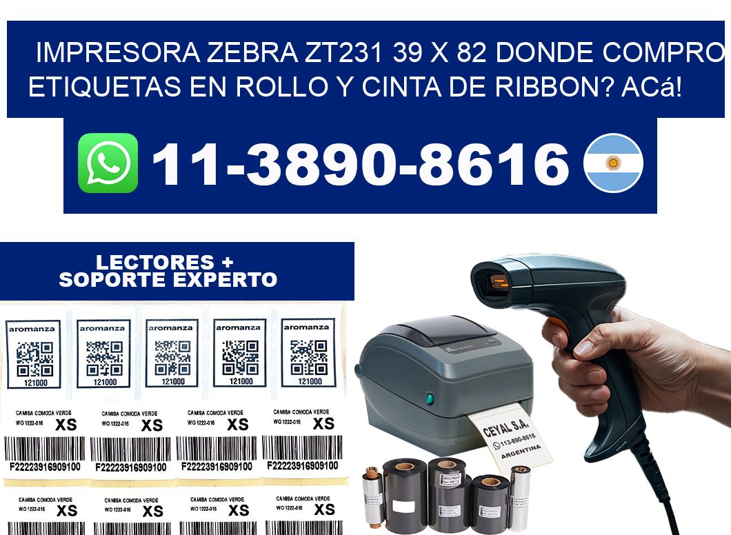 impresora zebra zt231 39 x 82 Donde compro etiquetas en rollo y cinta de ribbon? Acá!