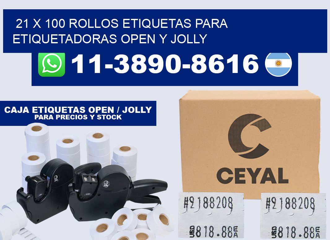 21 x 100 Rollos etiquetas para etiquetadoras open y jolly