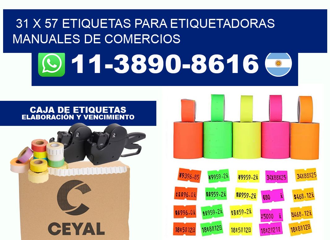 31 x 57 etiquetas para etiquetadoras manuales de comercios