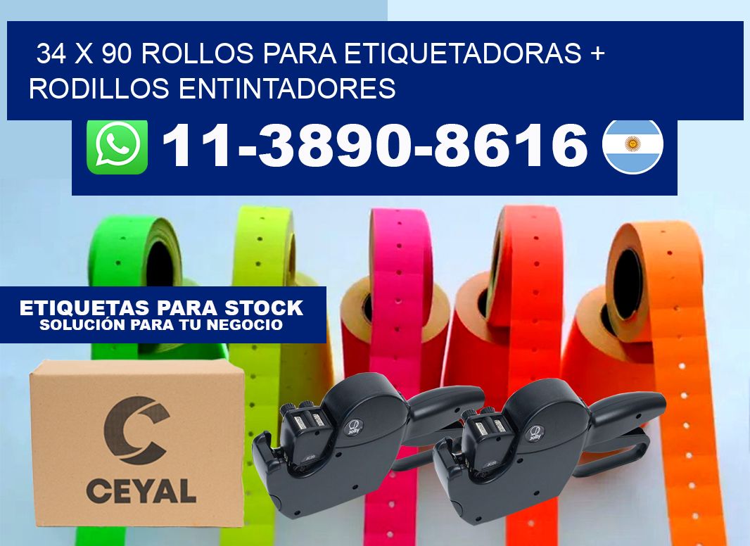 34 x 90 rollos para etiquetadoras + rodillos entintadores