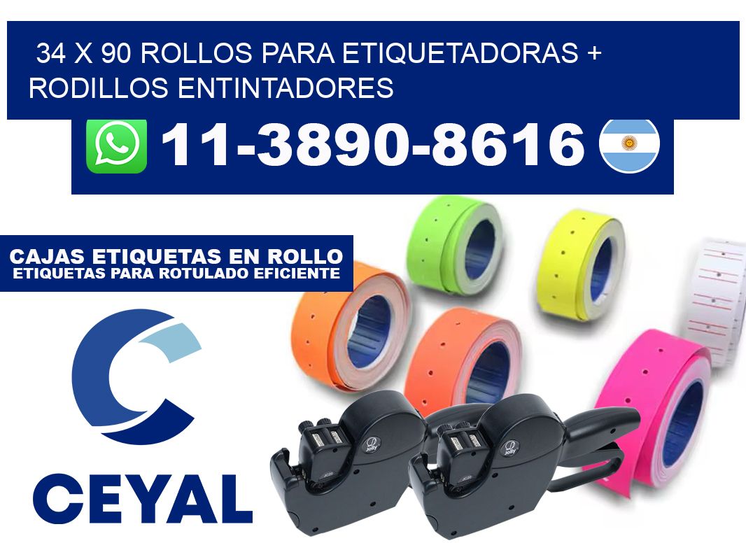 34 x 90 rollos para etiquetadoras + rodillos entintadores