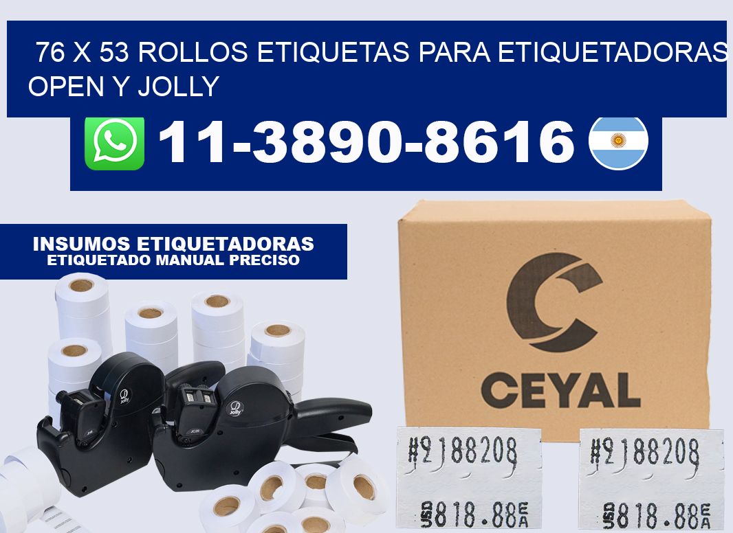 76 x 53 Rollos etiquetas para etiquetadoras open y jolly
