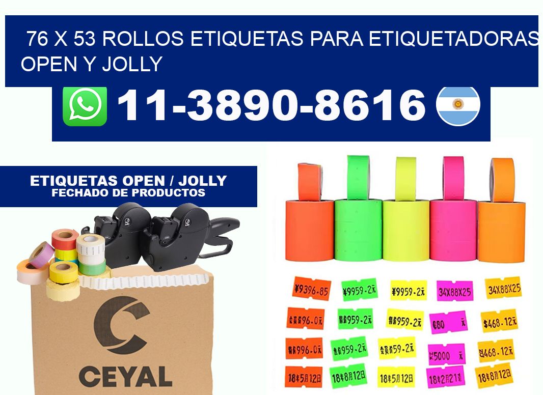 76 x 53 Rollos etiquetas para etiquetadoras open y jolly