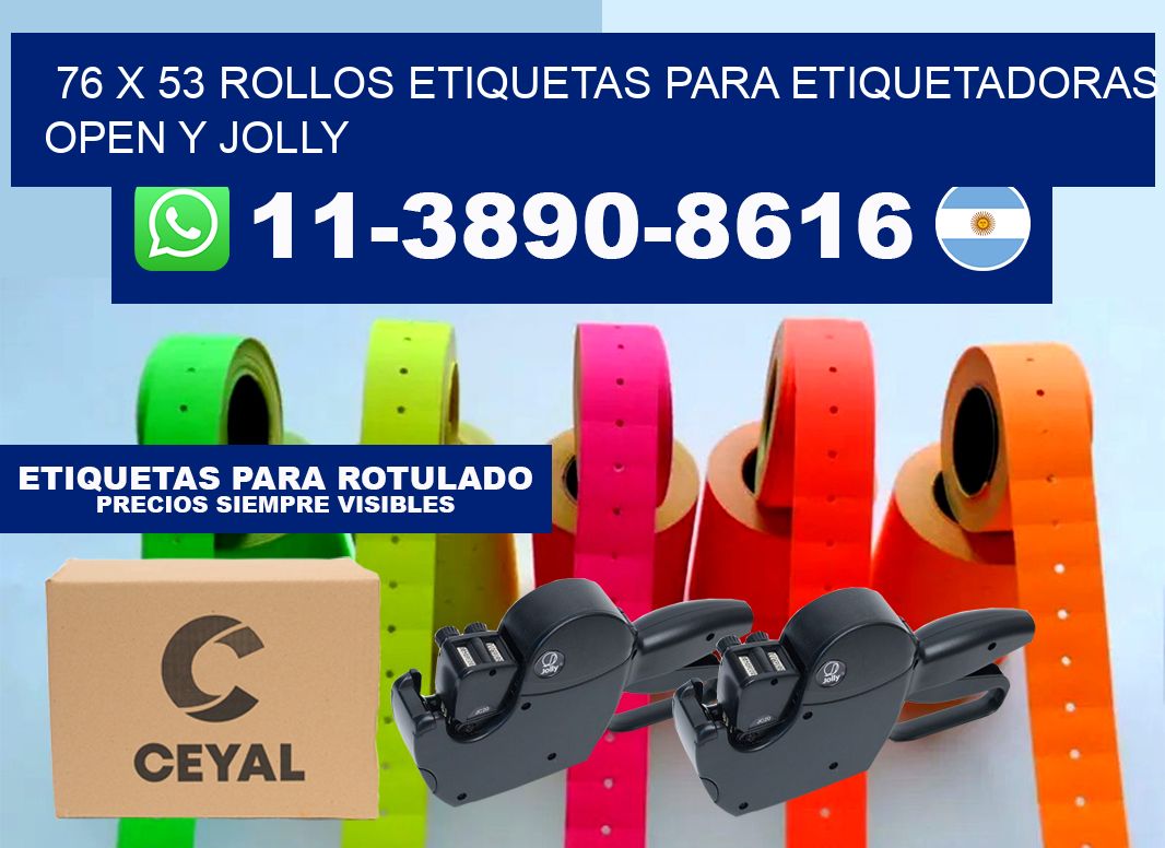 76 x 53 Rollos etiquetas para etiquetadoras open y jolly