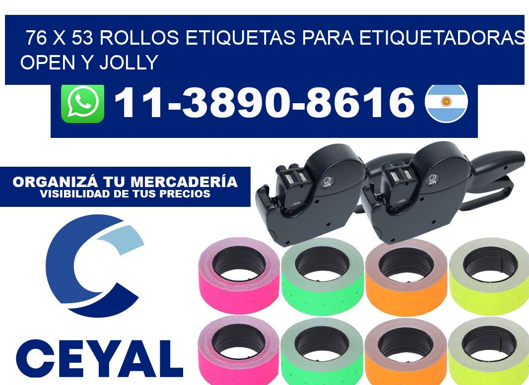 76 x 53 Rollos etiquetas para etiquetadoras open y jolly