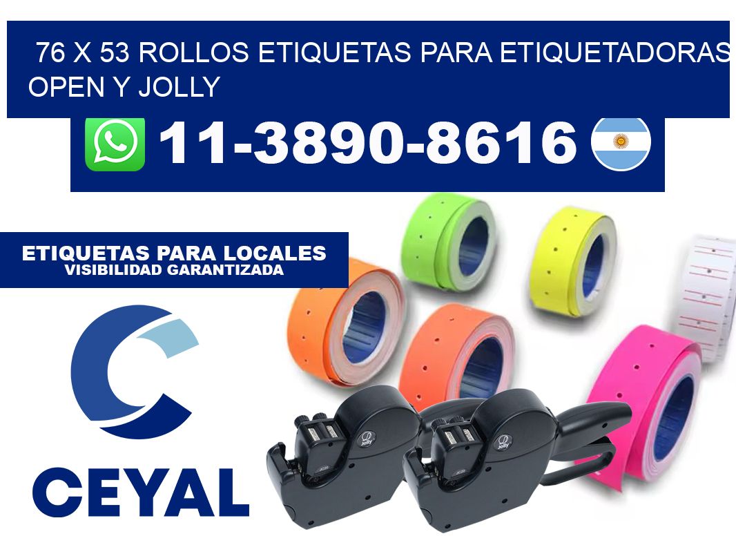 76 x 53 Rollos etiquetas para etiquetadoras open y jolly