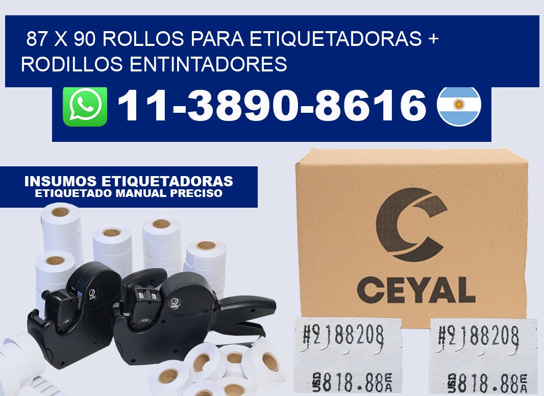 87 x 90 rollos para etiquetadoras + rodillos entintadores