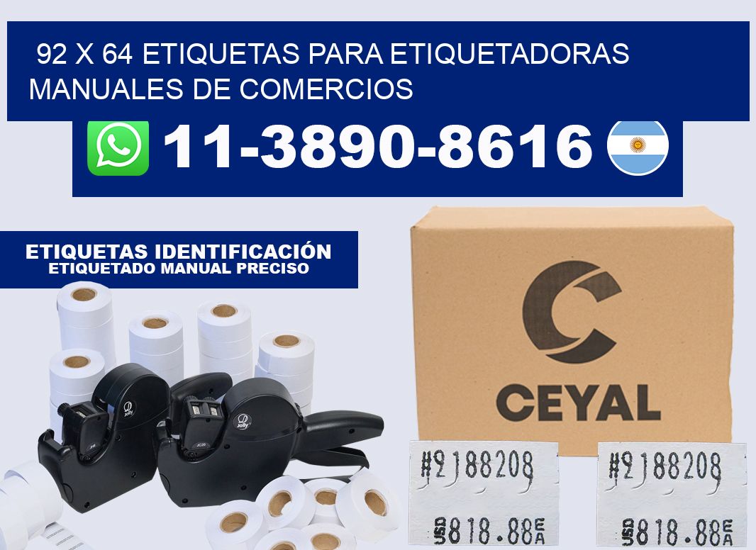 92 x 64 etiquetas para etiquetadoras manuales de comercios