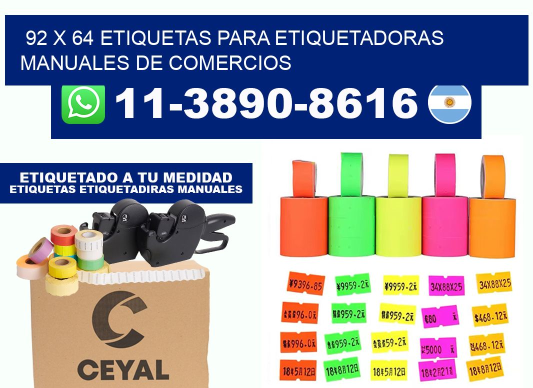 92 x 64 etiquetas para etiquetadoras manuales de comercios