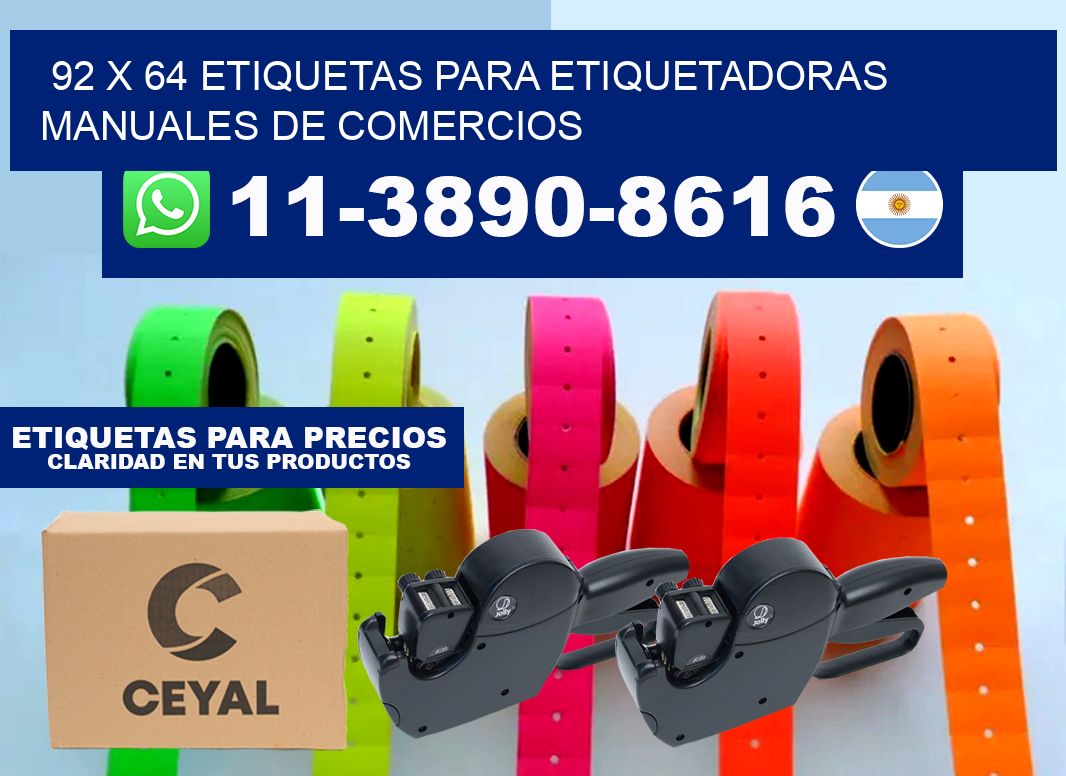 92 x 64 etiquetas para etiquetadoras manuales de comercios