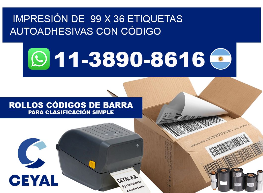 IMPRESIÓN DE  99 x 36 ETIQUETAS AUTOADHESIVAS CON CÓDIGO