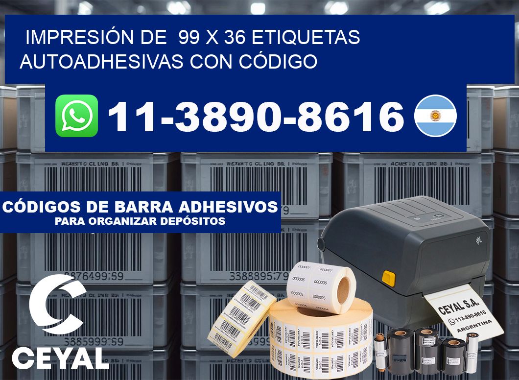IMPRESIÓN DE  99 x 36 ETIQUETAS AUTOADHESIVAS CON CÓDIGO