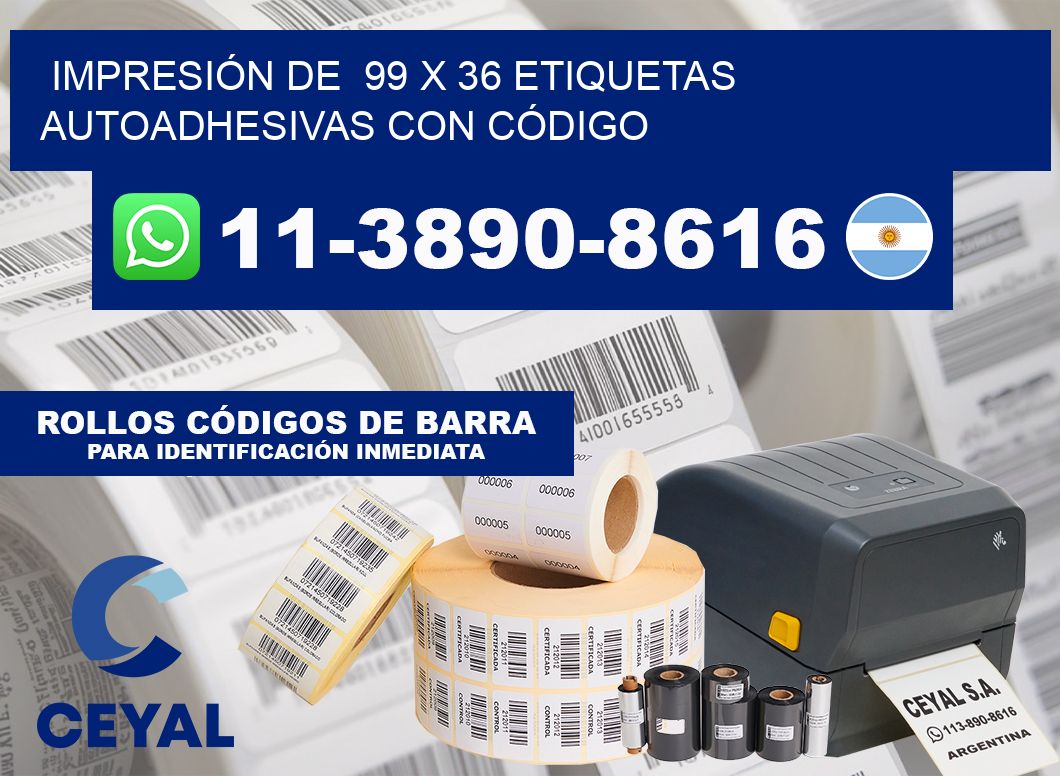 IMPRESIÓN DE  99 x 36 ETIQUETAS AUTOADHESIVAS CON CÓDIGO