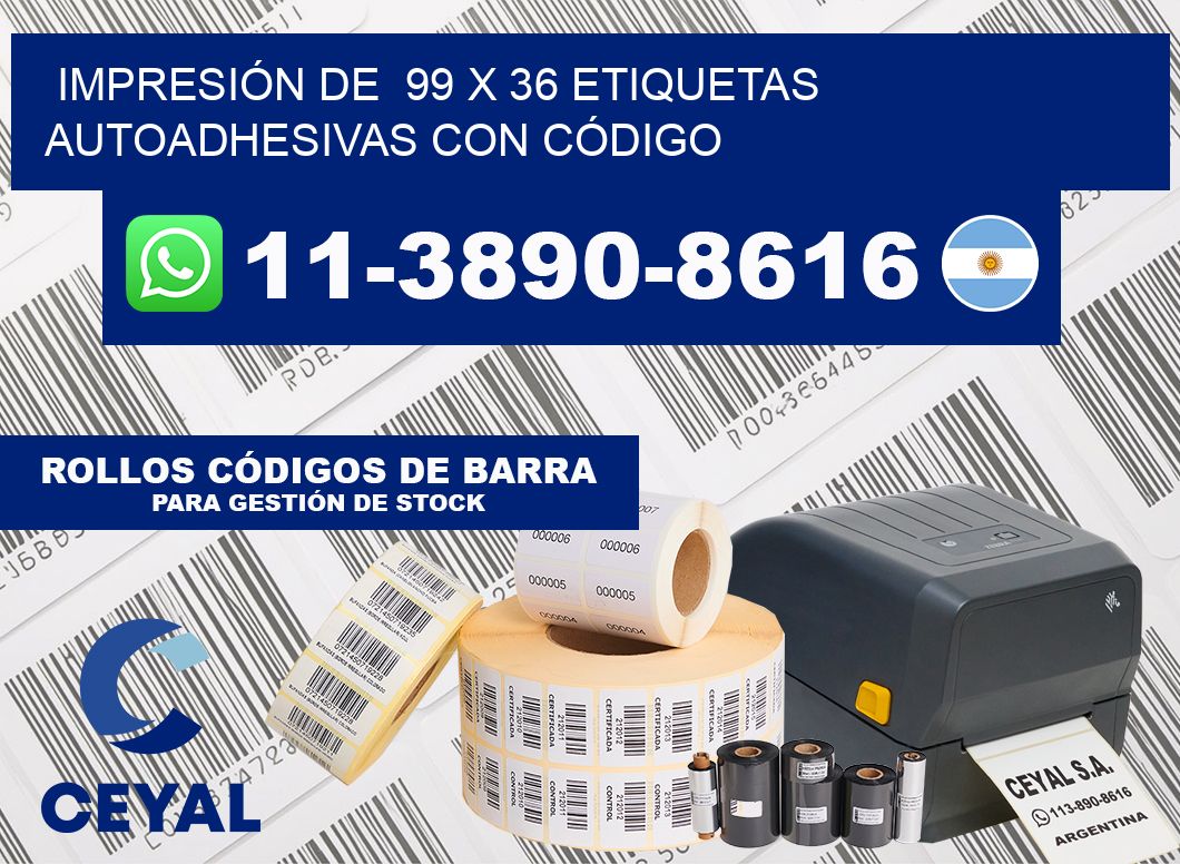IMPRESIÓN DE  99 x 36 ETIQUETAS AUTOADHESIVAS CON CÓDIGO